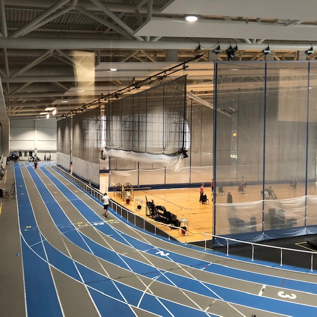 Inside of the Fieldhouse with a view of the track