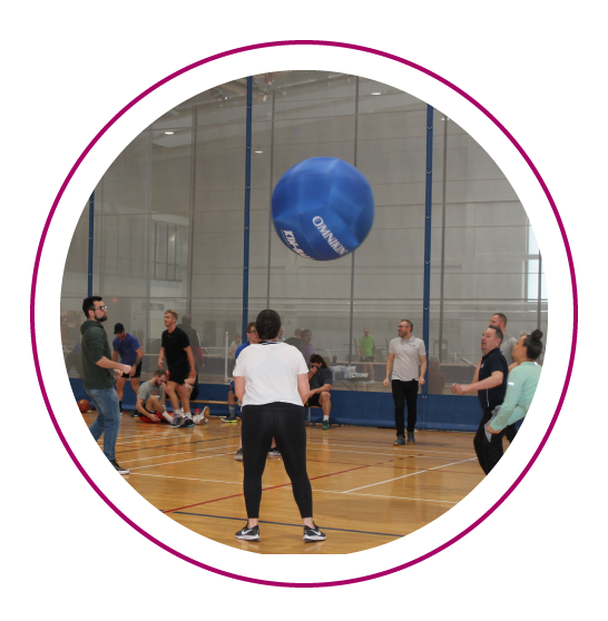 a group of people play KIN ball on abilities centre court