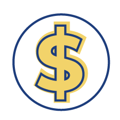 economic-impact.png economic participation icon is a money symbol in a blue outlined circle. The body is yellow.