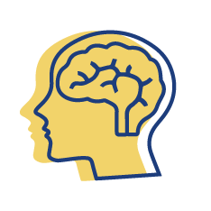health-and-wellness.png health-and-wellness icon is a blue outline of a human head looking left with the outline of a brain. The same image in yellow is outlined in the background