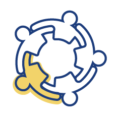 social-inclusion.png social-inclusion icon shows 5 human icons outlined in blue with their arms connecting. One is in yellow, the rest are white.