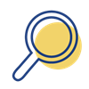 icon of a magnifying glass in blue with a yellow circle