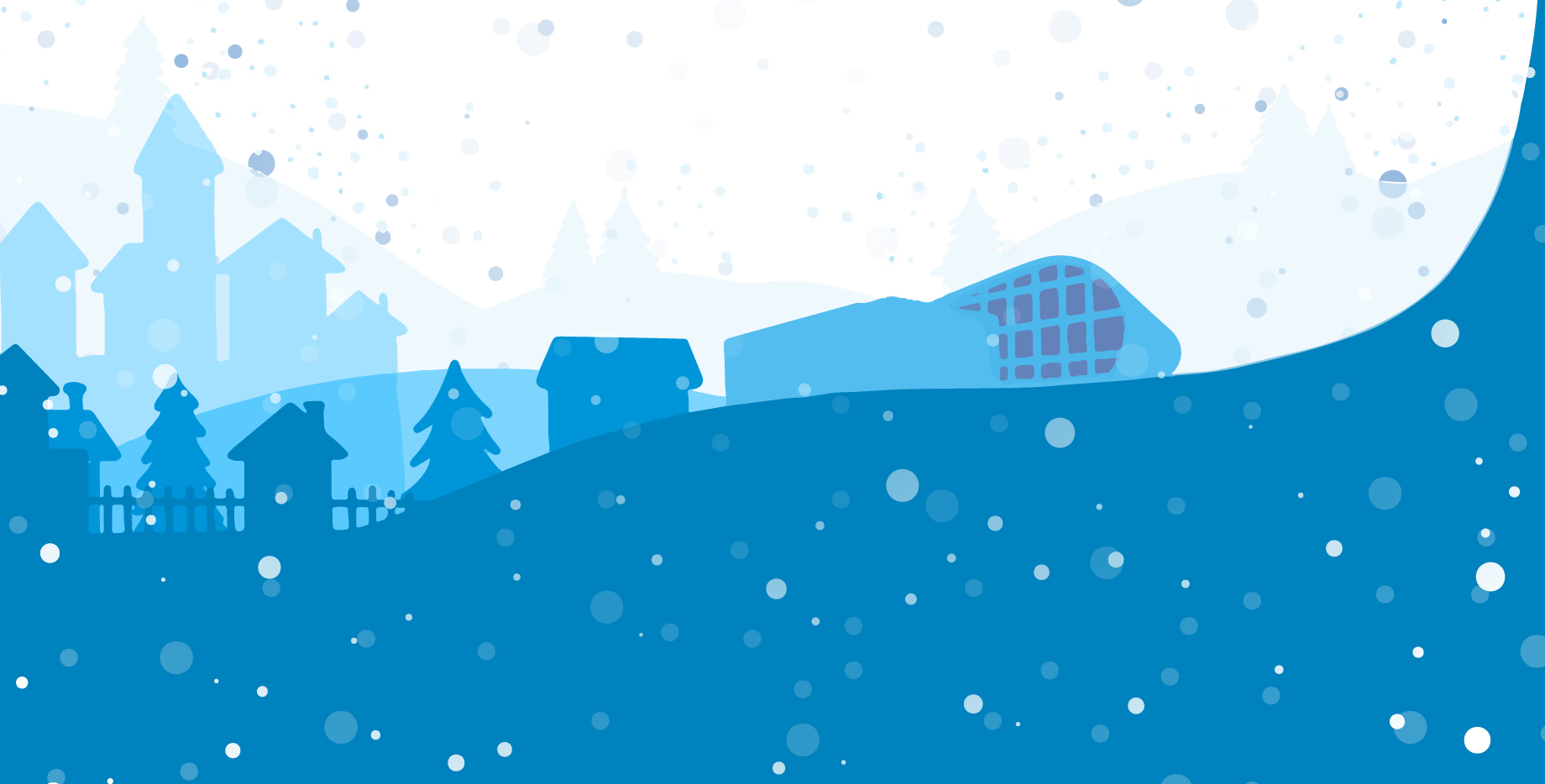 Illustration of a snowy village with Abilities Centre building in the background 